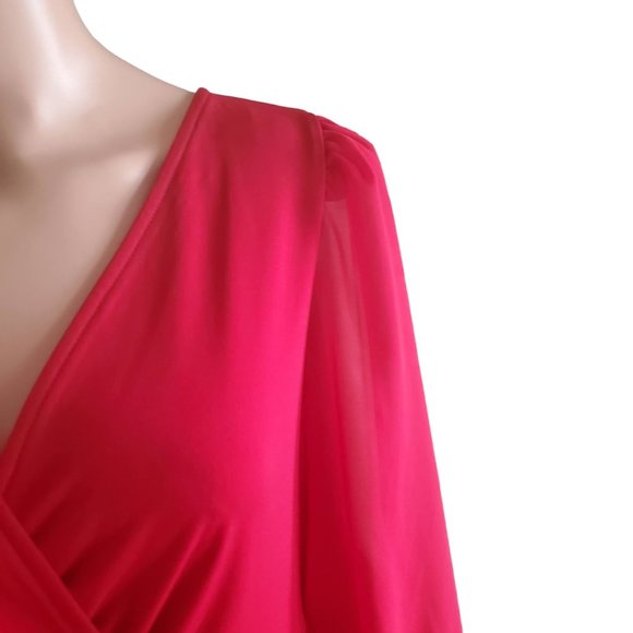 Torrid Sz 2X Babydoll Wrap Chiffon Sleeves Surplice Top Red Christmas Holiday - Picture 2 of 10